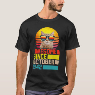 Camiseta Incrível Desde Outubro De 1942 80 Birthday Cat Men