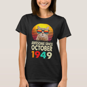Camiseta Incrível Desde outubro de 1949 73rd Birthday Cat V