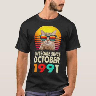 Camiseta Incrível Desde outubro de 1991 31º Aniversário Cat