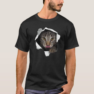 Camiseta Incrível Gato Listrado Rasgou Tecido Gato Gatinho