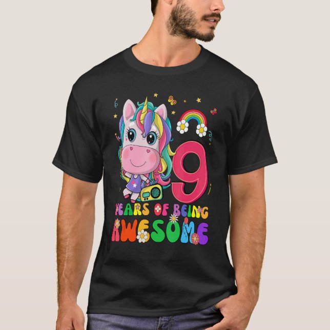 Camiseta Incrível Princesa Unicorn Aniversário de 9 Anos (Frente)