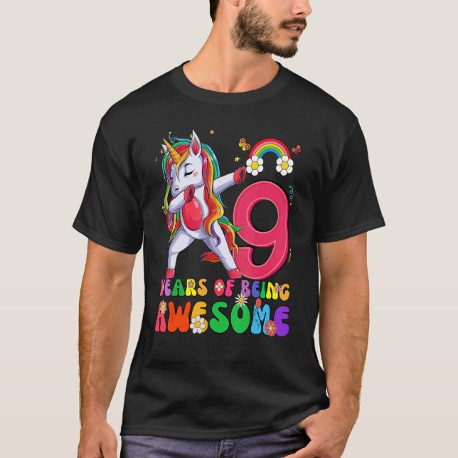 Camiseta Incrível Princesa Unicorn Aniversário de 9 Anos (Frente)