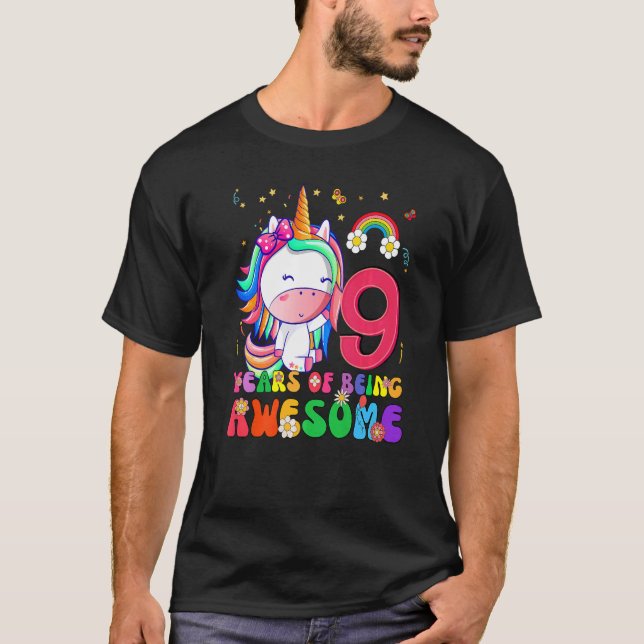 Camiseta Incrível Princesa Unicorn Aniversário de 9 Anos (Frente)
