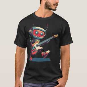 Camiseta Incrível Robô Balançando Com Guitarra Elétrica Na
