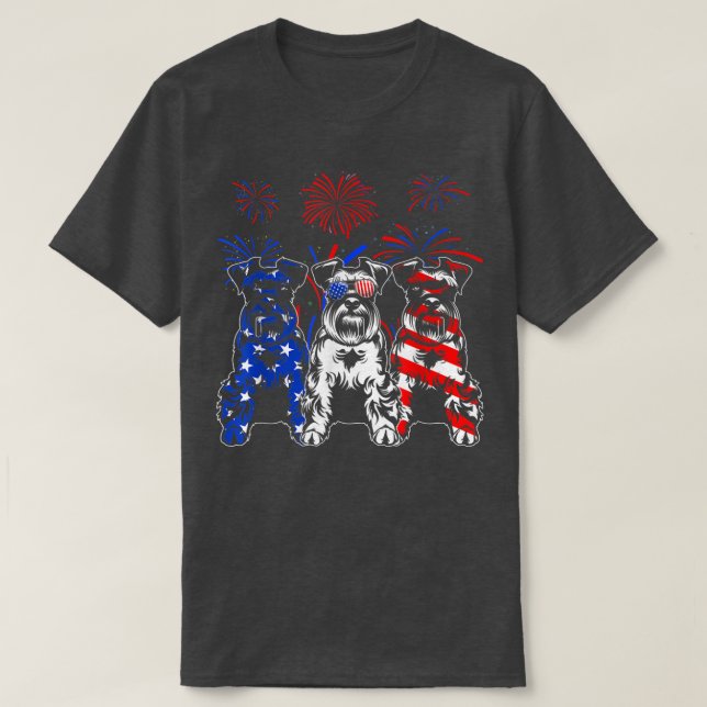 Camiseta Incrível Schnauzer Dog American Flag 4 De Julho (Frente do Design)