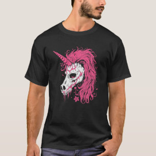 Camiseta Incrível Unicorn Skeleton Skull Gothic Spooky Rosa