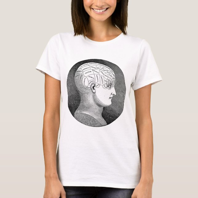 Camiseta Incrível Vintage Art Phrenology head Diagrama (Frente)