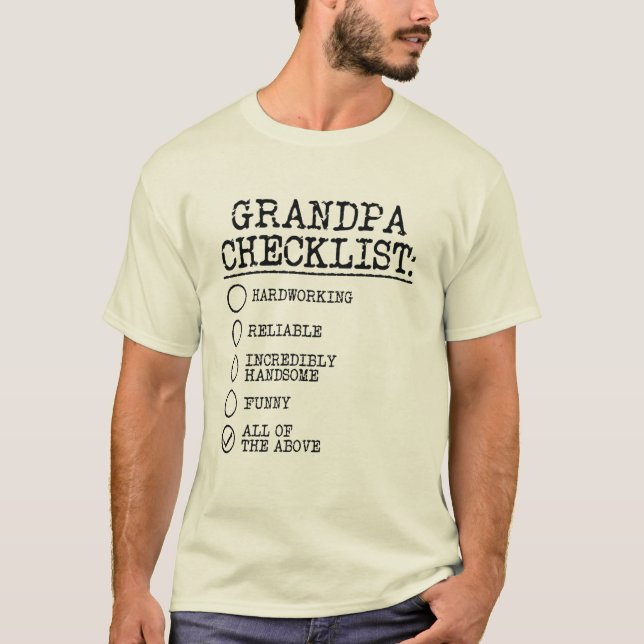 Camiseta Incrível Vovô Checklist Trabalhando Incrível (Frente)