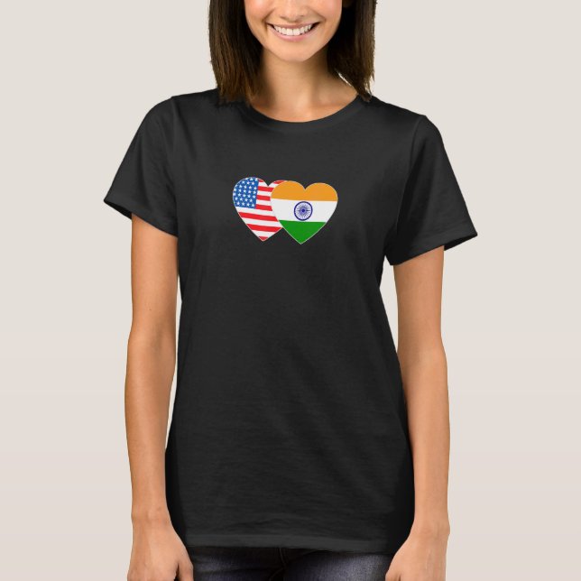 Camiseta India and USA Flag Twin Heart for Indian Americans (Frente)