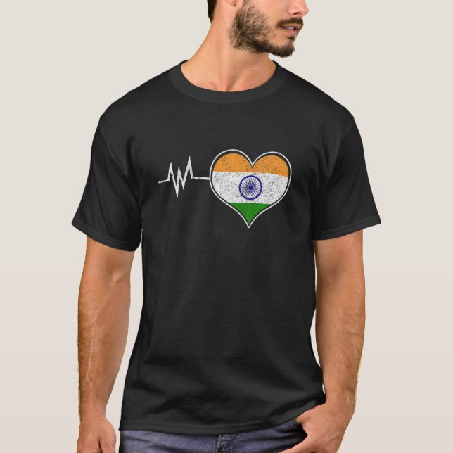 Camiseta Índia Bandeira Ortod Hinduísmo Ashok Chakra Heart  (Frente)
