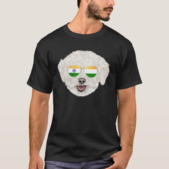 Camiseta India Flag Bichons Frise Dog India Pocket (Frente)