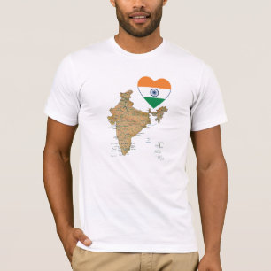 Camiseta Índia Flag Heart and Map T-Shirt