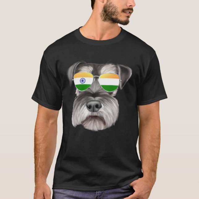 Camiseta India Flag Miniature Schnauzer Dog India Pocket (Frente)