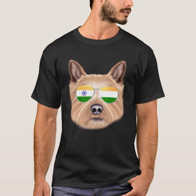 Camiseta India Flag Norwich Terrier Dog India Pocket (Frente)