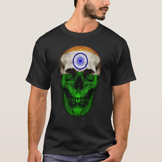 Camiseta India Flag Skull Indian Roots Proud Patriotic (Frente)