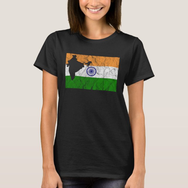 Camiseta Índia Mapa de Bandeiras Indiano Silhouette Viagem  (Frente)