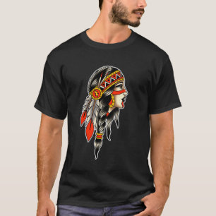 Camiseta Índia Nativa Americana Garota Bonita Guerreira