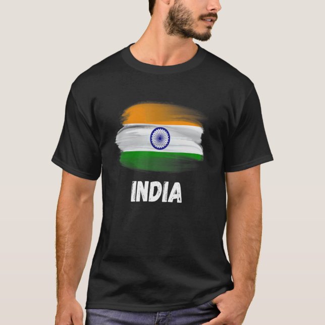 Camiseta Índia Sinalizador do Orgulho de Bandeira Retro Ind (Frente)