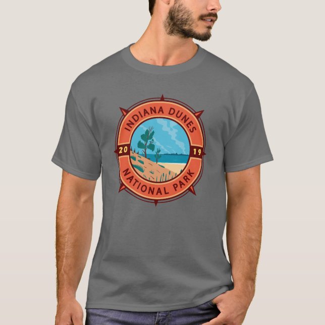 Camiseta Indiana Dunes National Park Retro Compass Emblem (Frente)