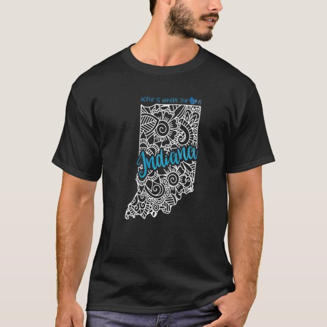 Camiseta Indiana Home State Em Mandala Mapa América Dos Eua (Frente)