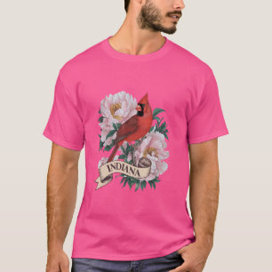 Camiseta Indiana Norte Cardinal Bird e Peony Flower