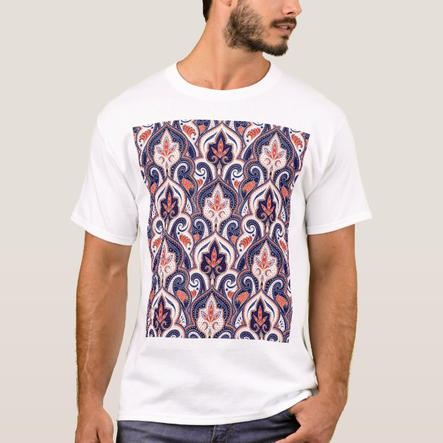 Camiseta Indiano Paisley: Medalhão Floral Sem Selo. (Frente)