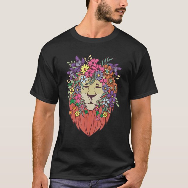 Camiseta Indie Style Lion Flowers Cute Hipster Outfit Men W (Frente)