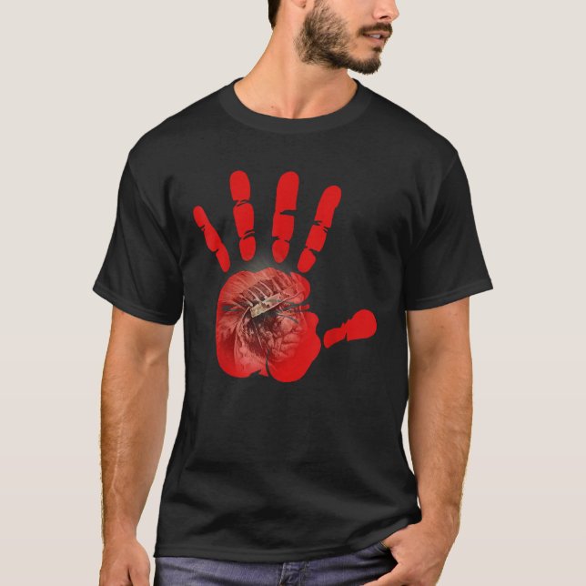 Camiseta Indígenas Americano Nativo de Sangue Indiano de Mã (Frente)