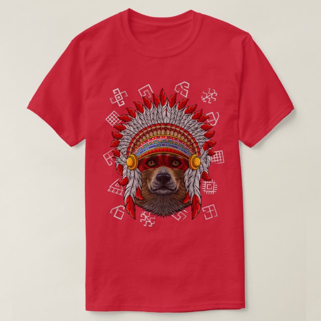 Camiseta Indigenous Corgi Native American Indian Dog Headdr (Frente do Design)