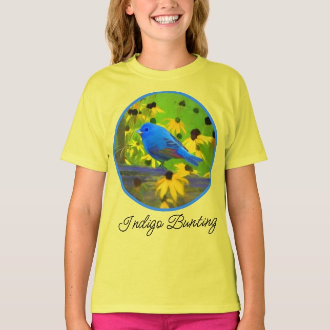 Camiseta Indigo Bunting Painting - Original Bird Art T-Shir (Frente)