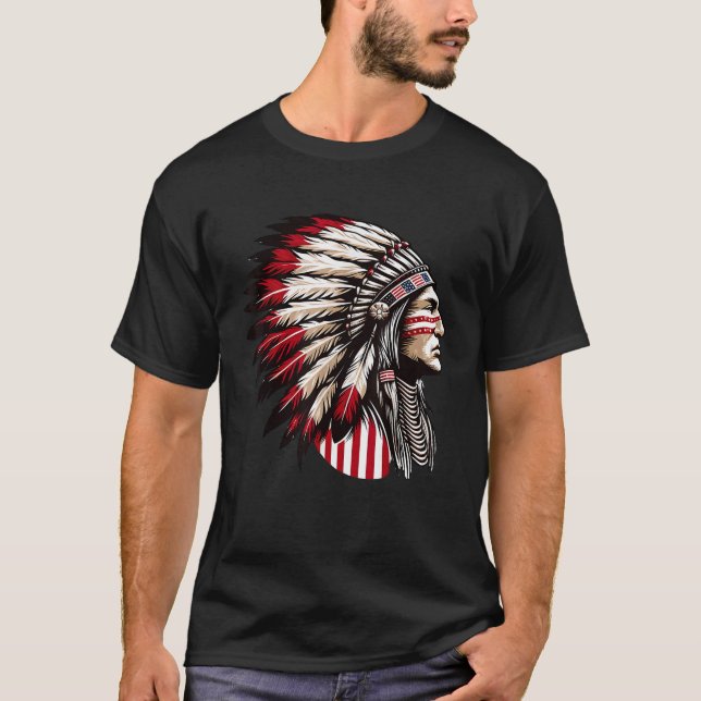 Camiseta Índio Nativo Americano, Ancestrais-Chefe do Headdr (Frente)
