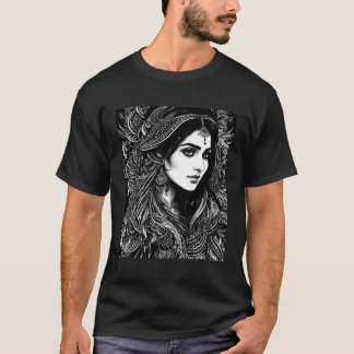 Camiseta Índio Preto E Branco Com Padrão Floral