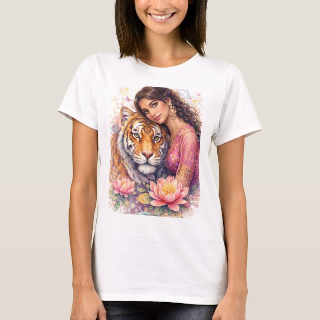 Camiseta Indischer Frühling - Porträt Prinzessin & Tiger (Frente)