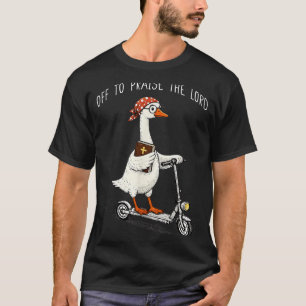 Camiseta Indo louvar o Senhor Meme Cristão Engraçado Ganso