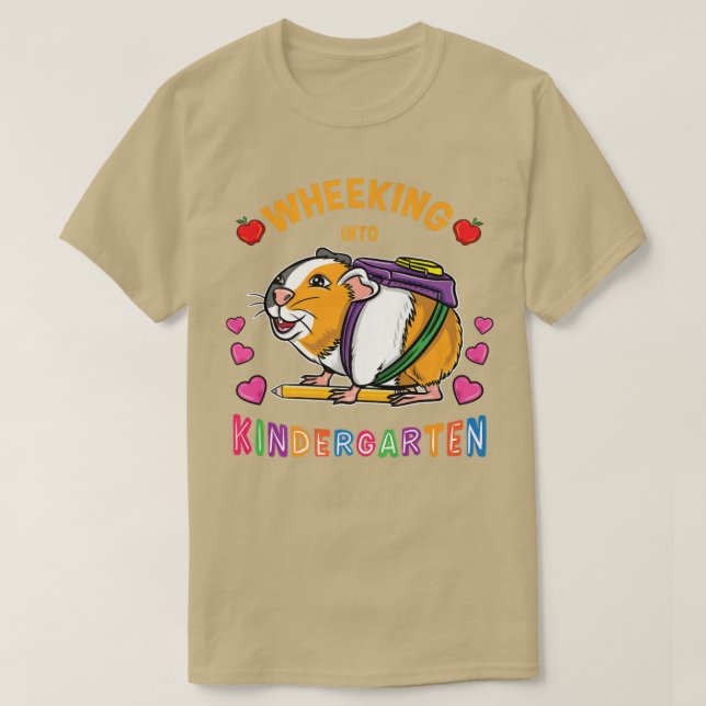 Camiseta Indo Para O Jardim De Infância Guiné Pig Primeiro  (Frente do Design)