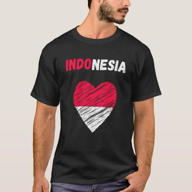 Camiseta Indonésia Bandeira Feriado Indonésia Coração Indon (Frente)