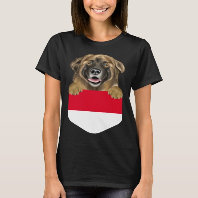 Camiseta Indonesia Flag Leonberger Dog In Pocket (Frente)
