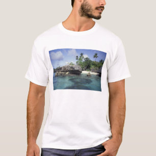 Camiseta Indonésia. Formações rochosas ao longo da costa