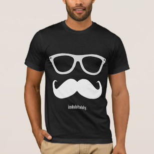 Camiseta indubitably - bigode e óculos de sol engraçados