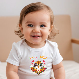 Camiseta Infantil 1-Rex Birthday Shirt – Custom Name Gift