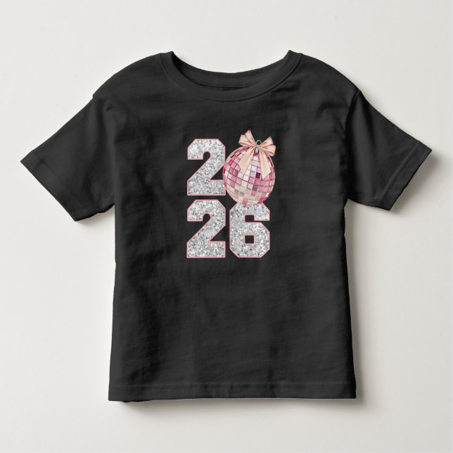 Camiseta Infantil 2026, new years kids shirt, holiday pink (Frente)