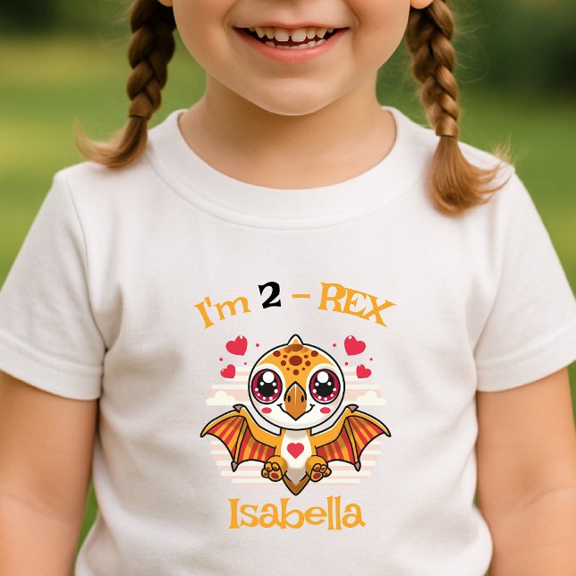 Camiseta Infantil 2-Rex Birthday Shirt – Custom Name Gift (Criador carregado)