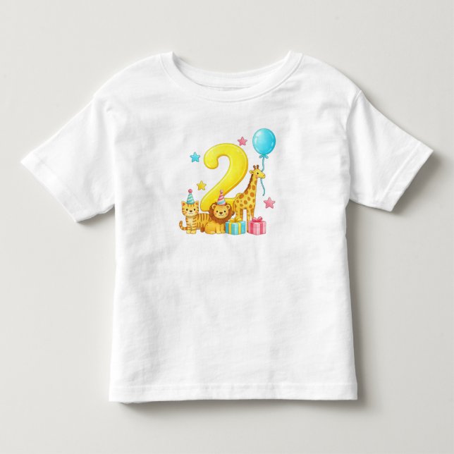 Camiseta Infantil 2nd Birthday Jungle Animals" (Frente)