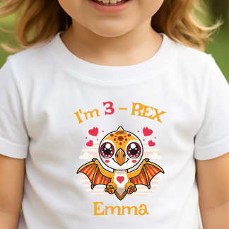 Camiseta Infantil 3-Rex Birthday Shirt – Custom Name Gift