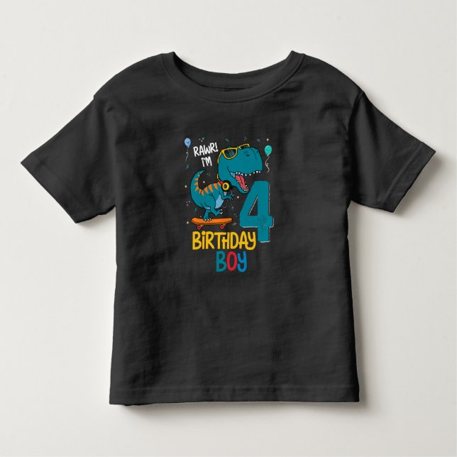 Camiseta Infantil 4º aniversário do Trex Boy de 4 anos (Frente)