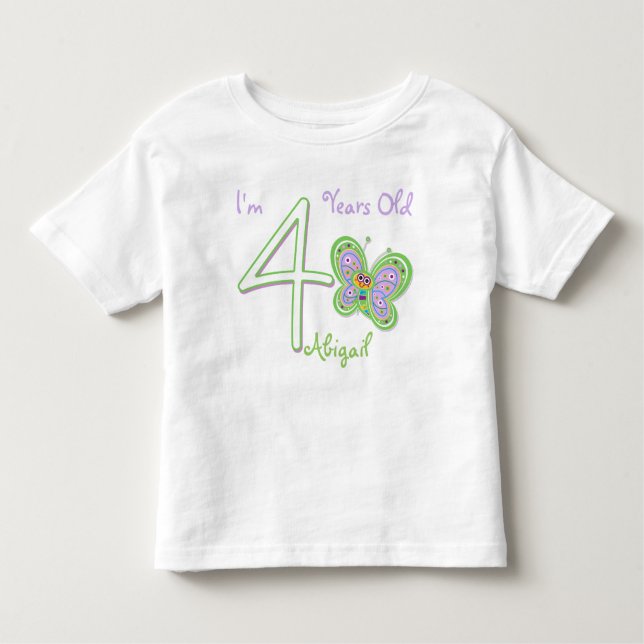 Camiseta Infantil 4.º Borboleta de Aniversário (Frente)