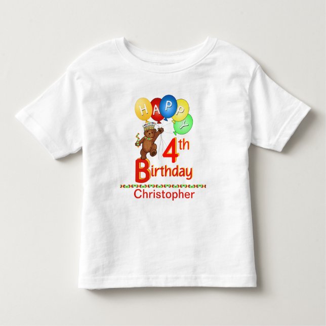 Camiseta Infantil 4. Aniversário Ursinho Regal Nome Personalizado do (Frente)
