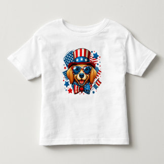 Camiseta Infantil 4 de Julho EUA Patriótico Cão Dia da Independência