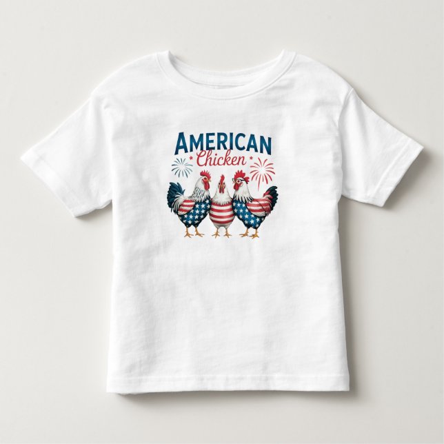 Camiseta Infantil 4 de julho Galinha Americana Patriótica-62987 T-Sh (Frente)