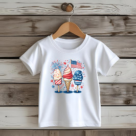 Camiseta Infantil 4 de julho Sorvete USA Flag Kids Tee